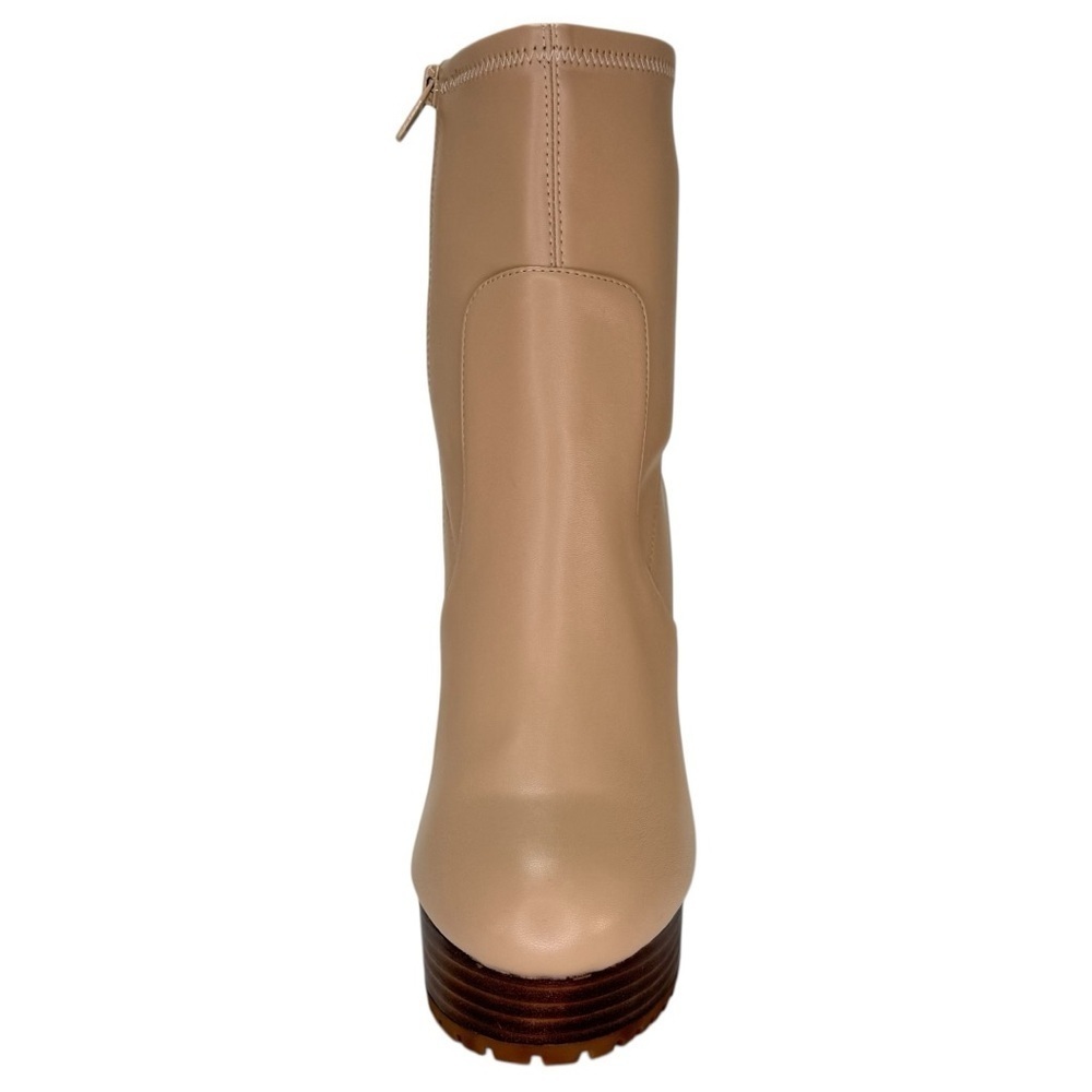 Aminah Ava Tan Faux Leather Heeled Womens Sock Booties Size 8M - Picture 6 of 16